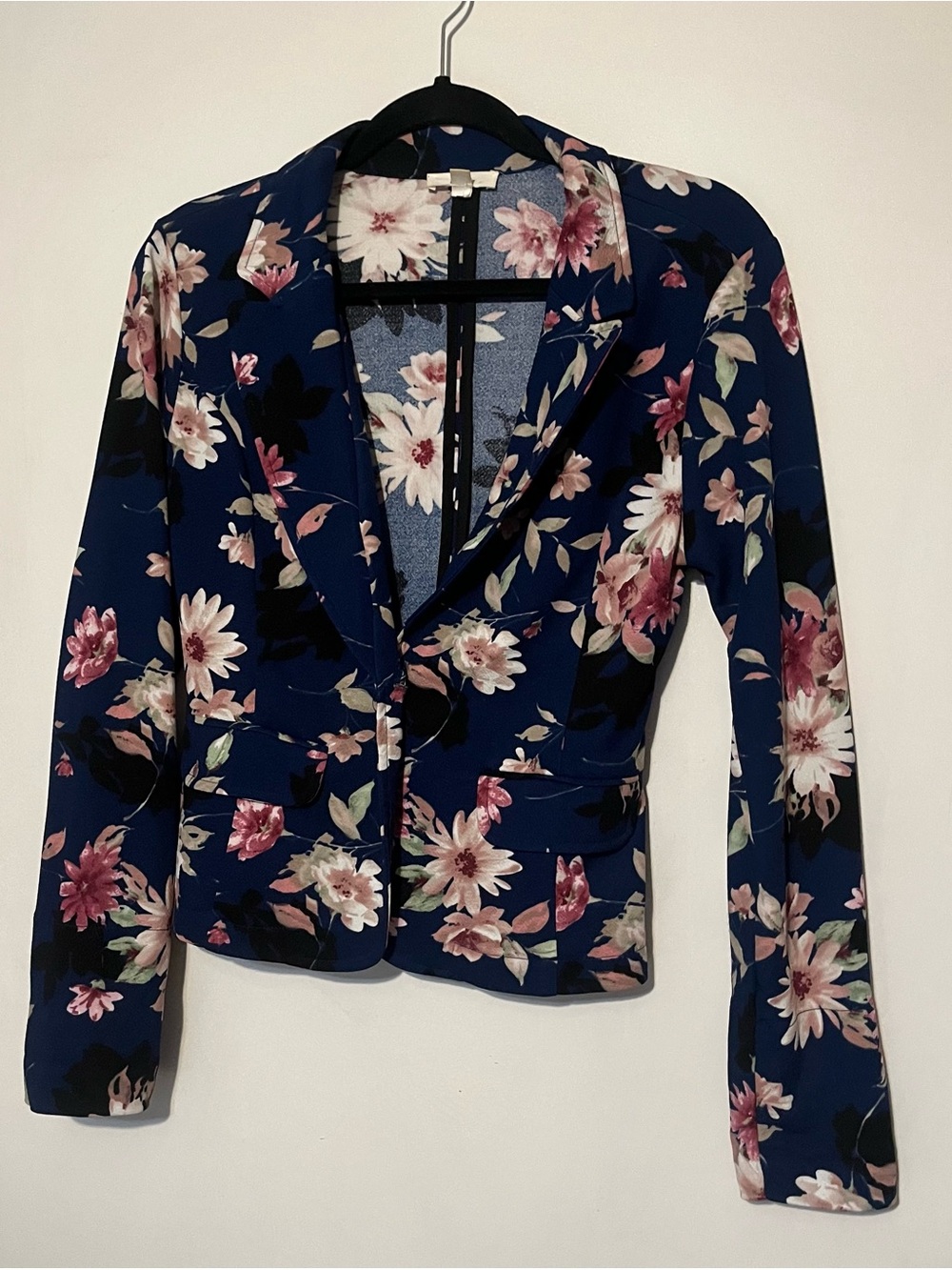 mine Navy Floral Blazer Jacket with Pink & Cream Blossoms